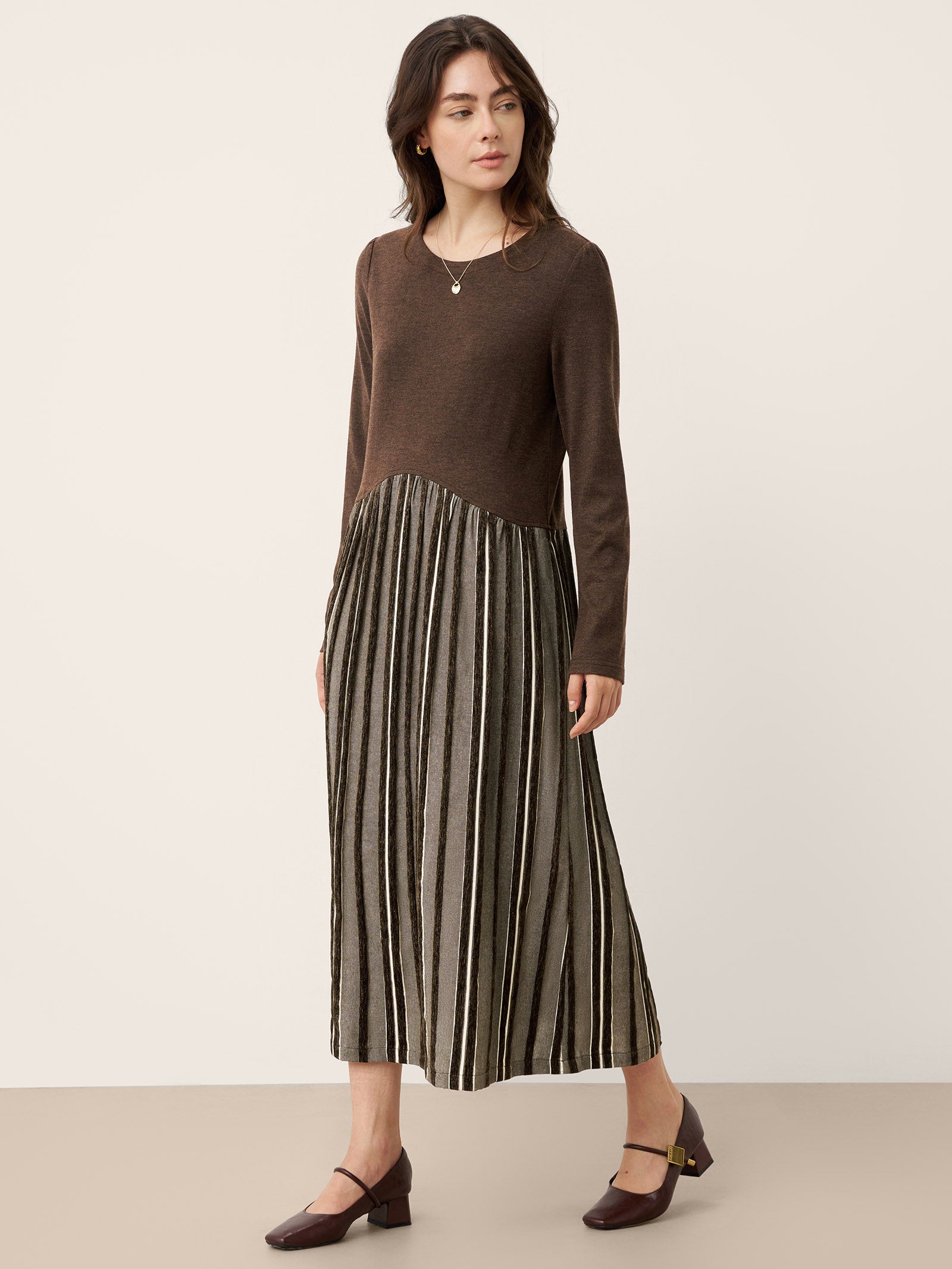 Wool Cotton Panel Crescent Waist Maxi Dress CORALINE