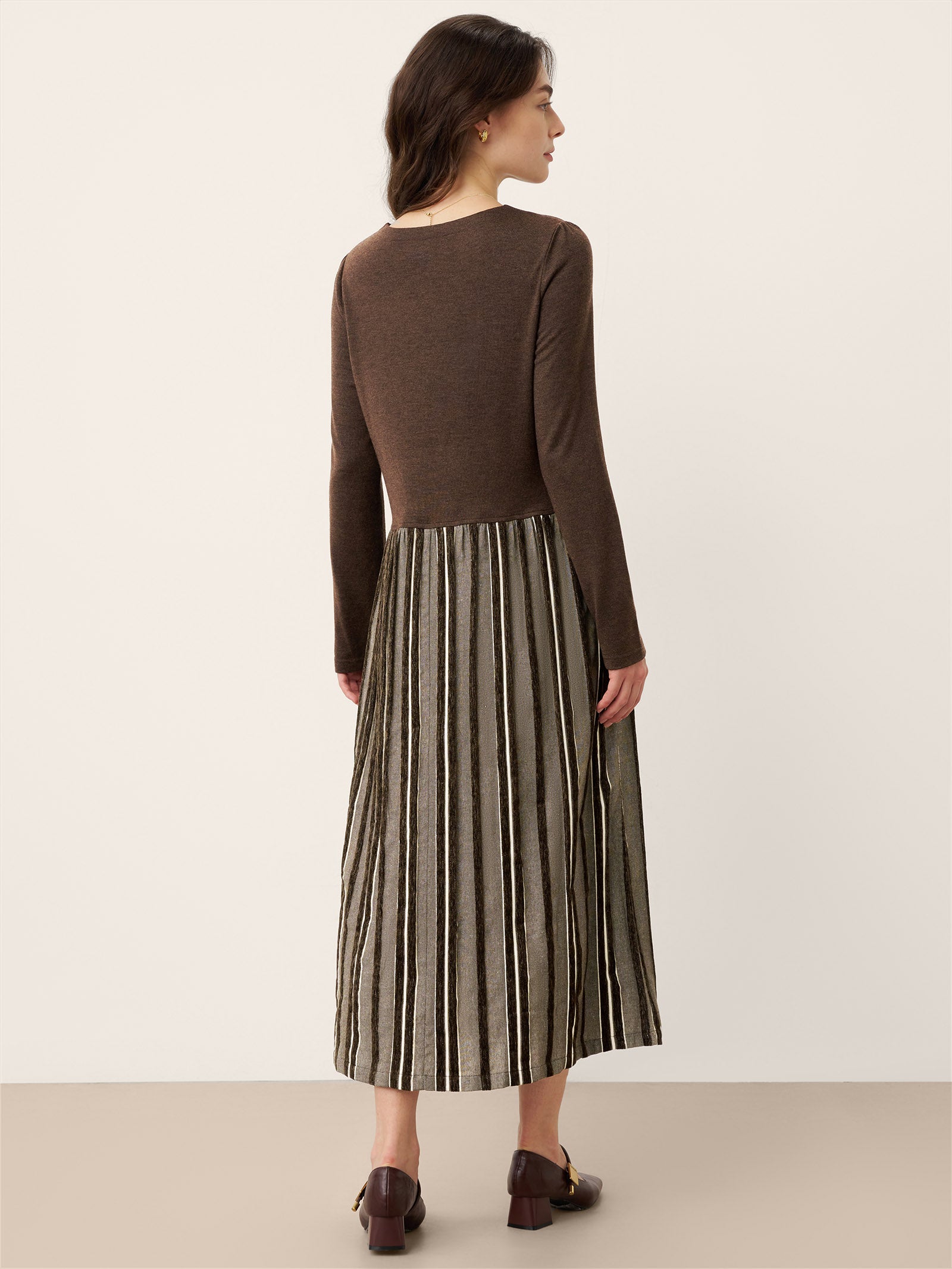 Wool Cotton Panel Crescent Waist Maxi Dress CORALINE