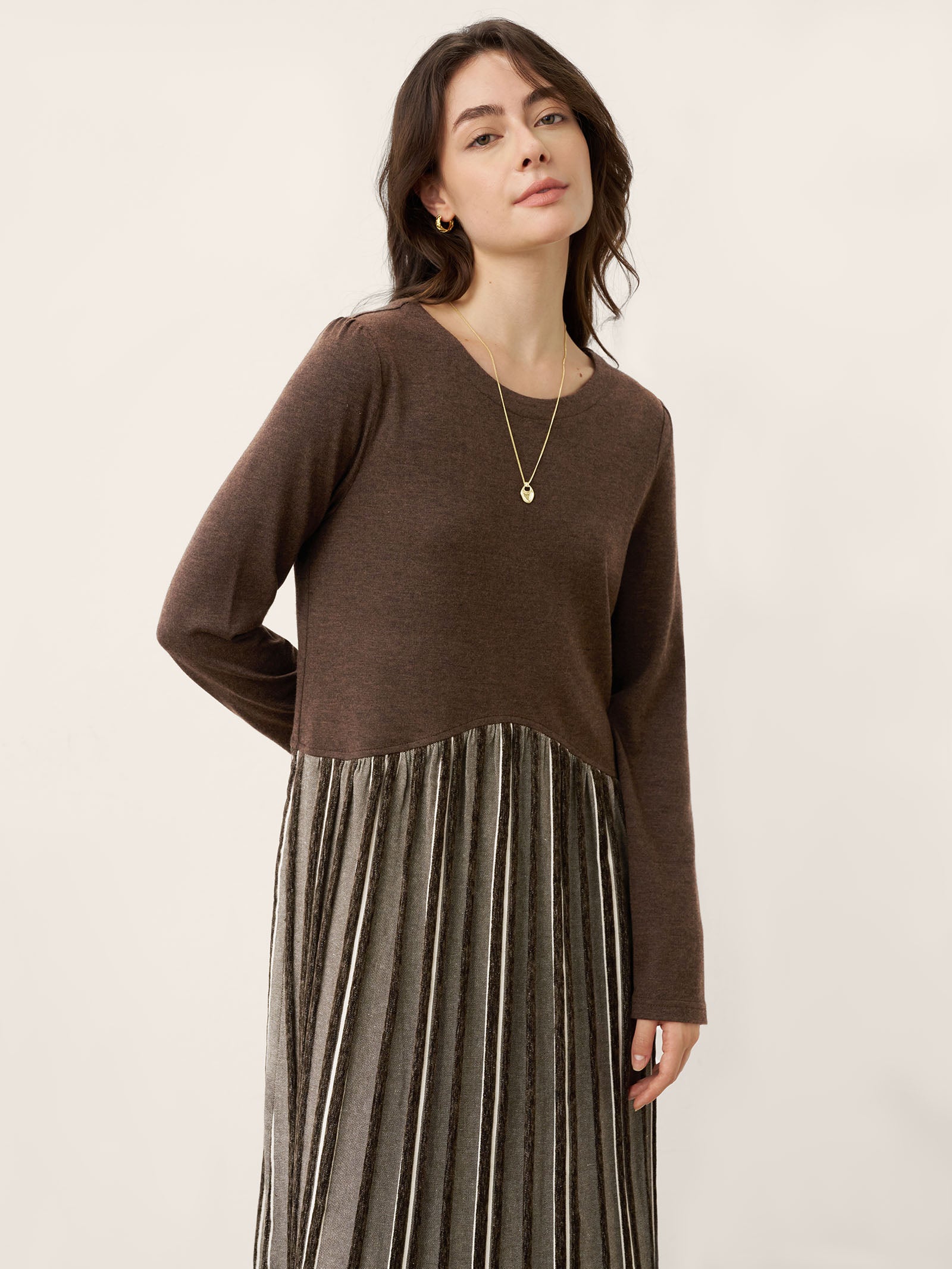 Wool Cotton Panel Crescent Waist Maxi Dress CORALINE