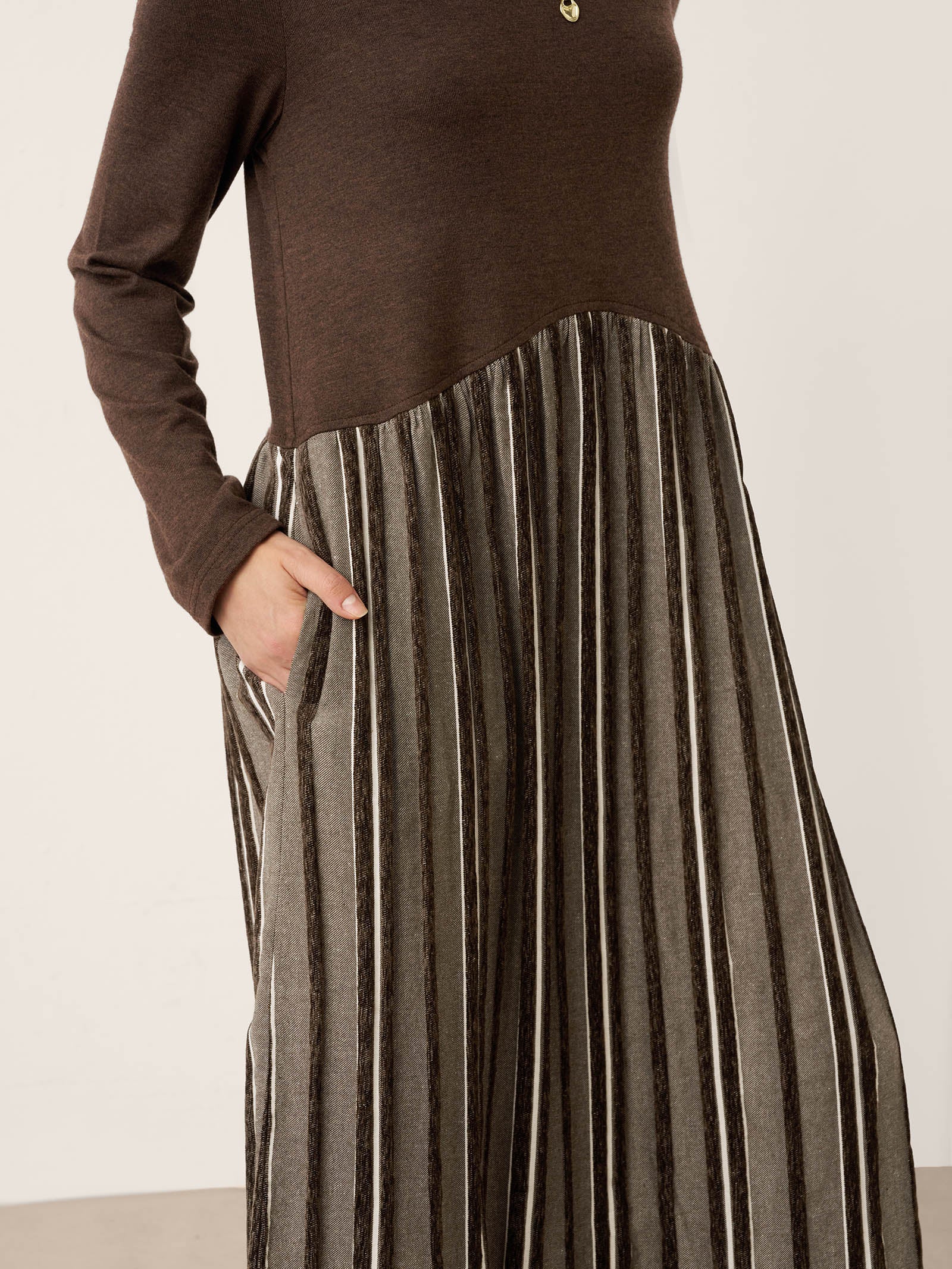 Wool Cotton Panel Crescent Waist Maxi Dress CORALINE