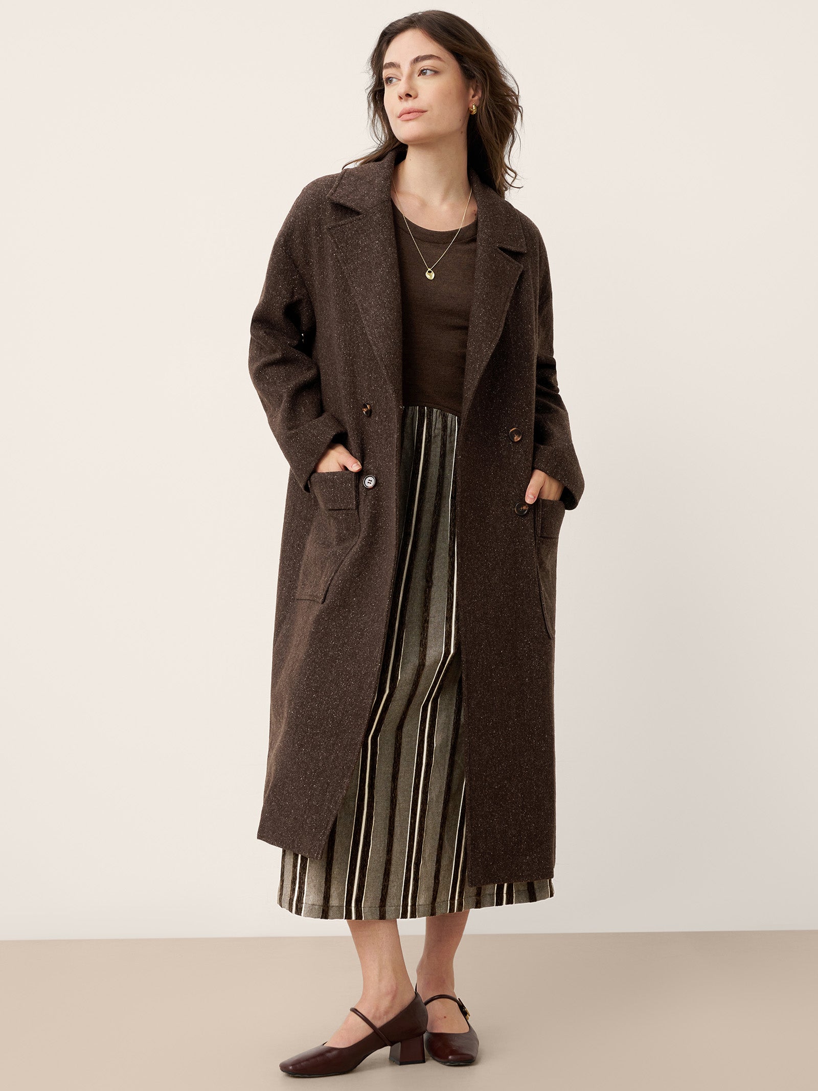 Wool Cotton Panel Crescent Waist Maxi Dress CORALINE