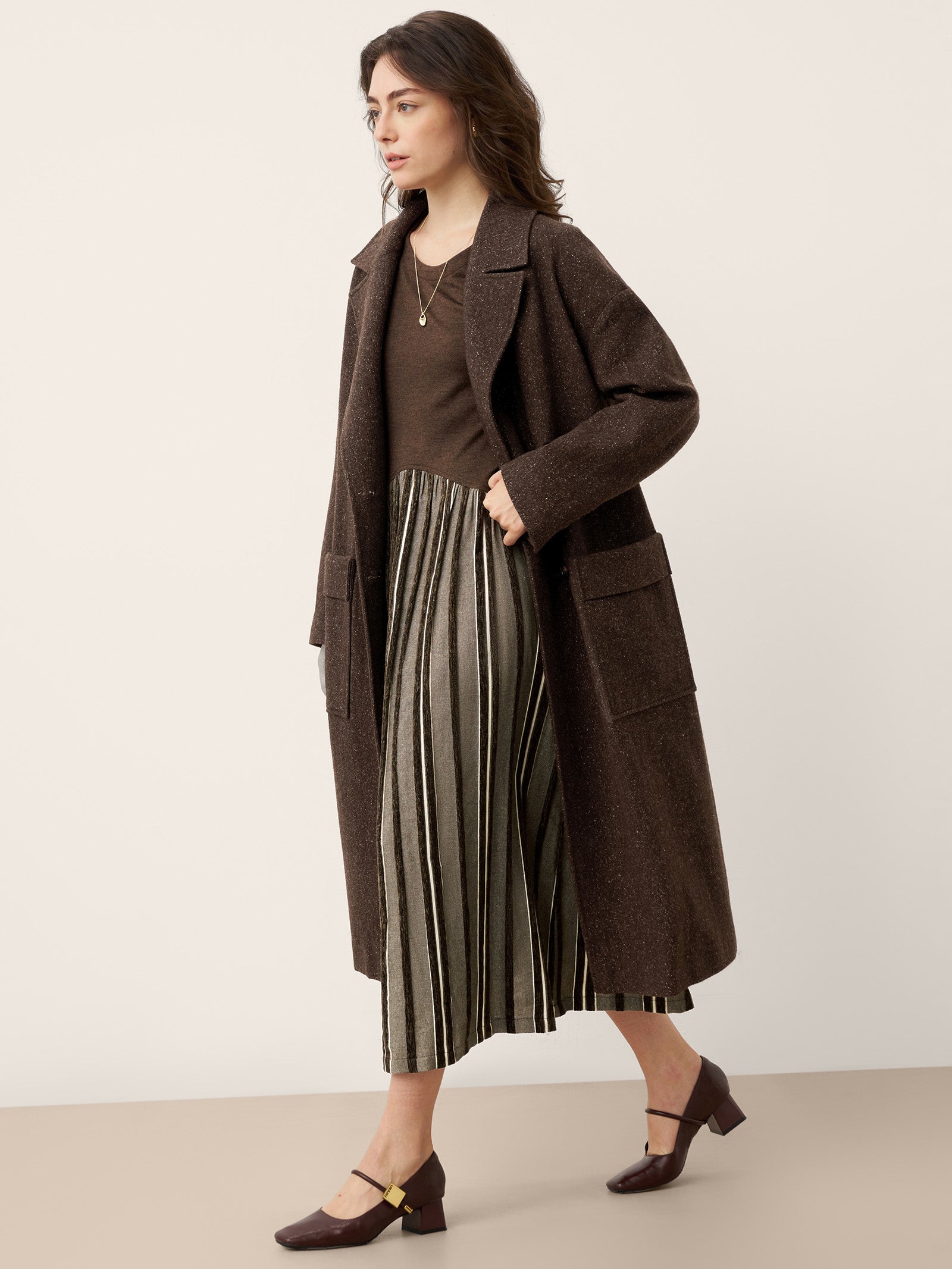 Wool Cotton Panel Crescent Waist Maxi Dress CORALINE