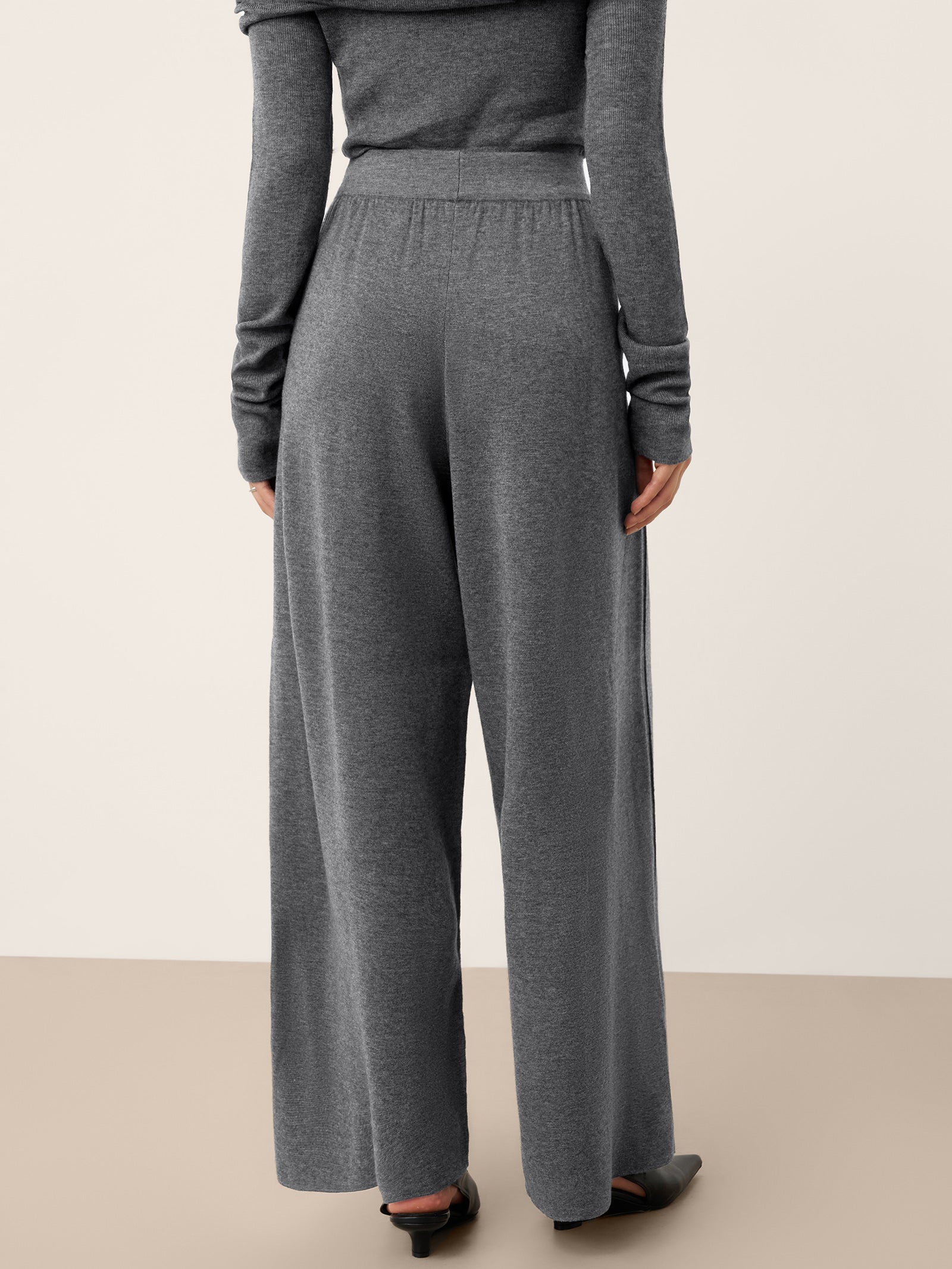 Merino Wool Elastic Waist Relaxed Straight-Leg Pants YVETTE