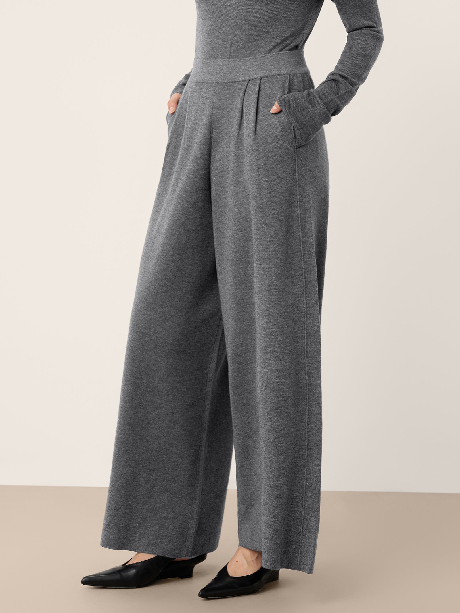 Merino Wool Elastic Waist Relaxed Straight-Leg Pants YVETTE
