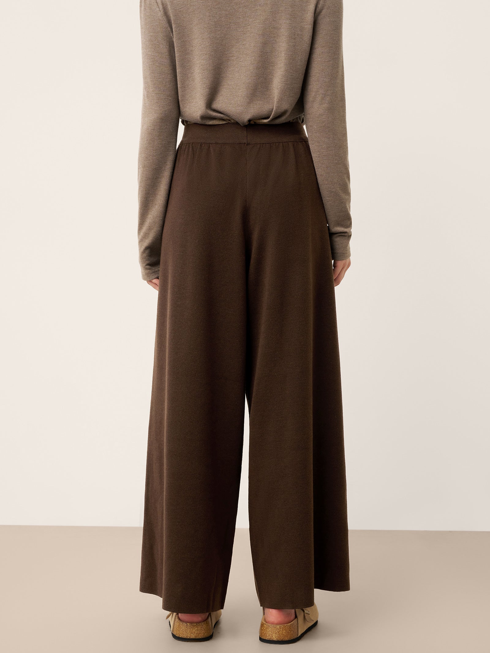 Merino Wool Elastic Waist Relaxed Straight-Leg Pants YVETTE