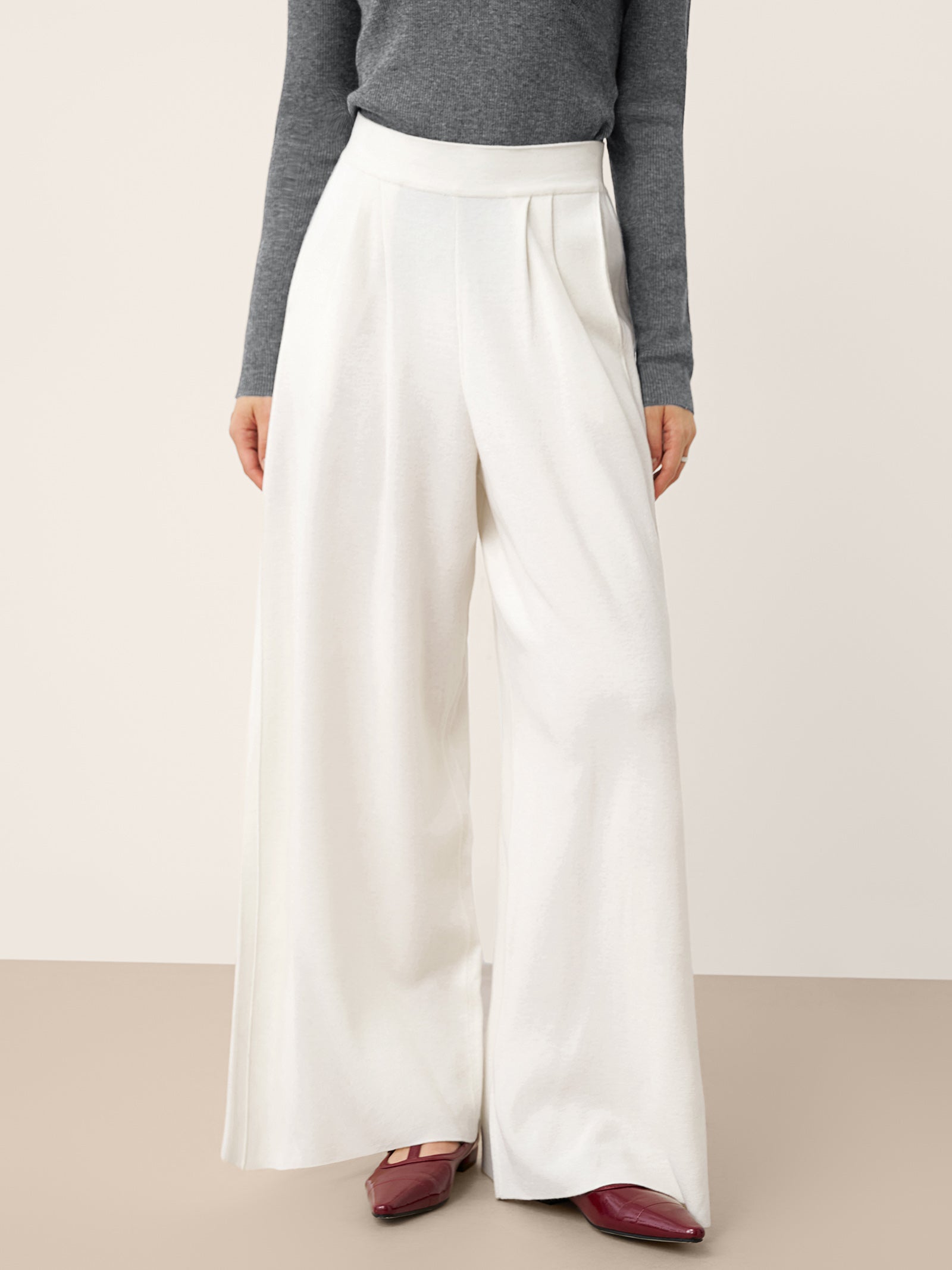 Merino Wool Elastic Waist Relaxed Straight-Leg Pants YVETTE