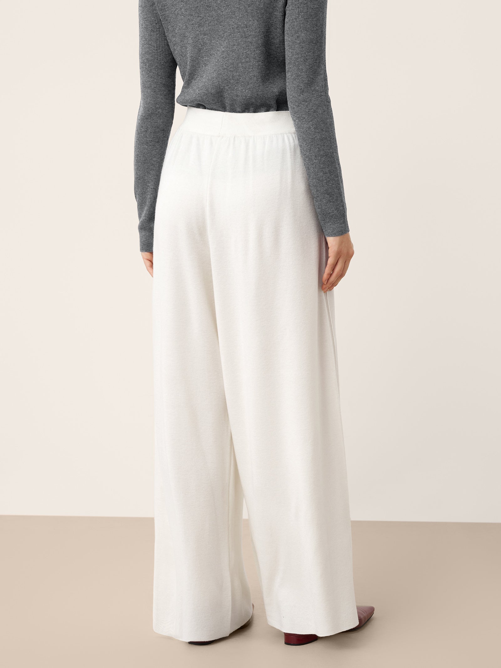Merino Wool Elastic Waist Relaxed Straight-Leg Pants YVETTE