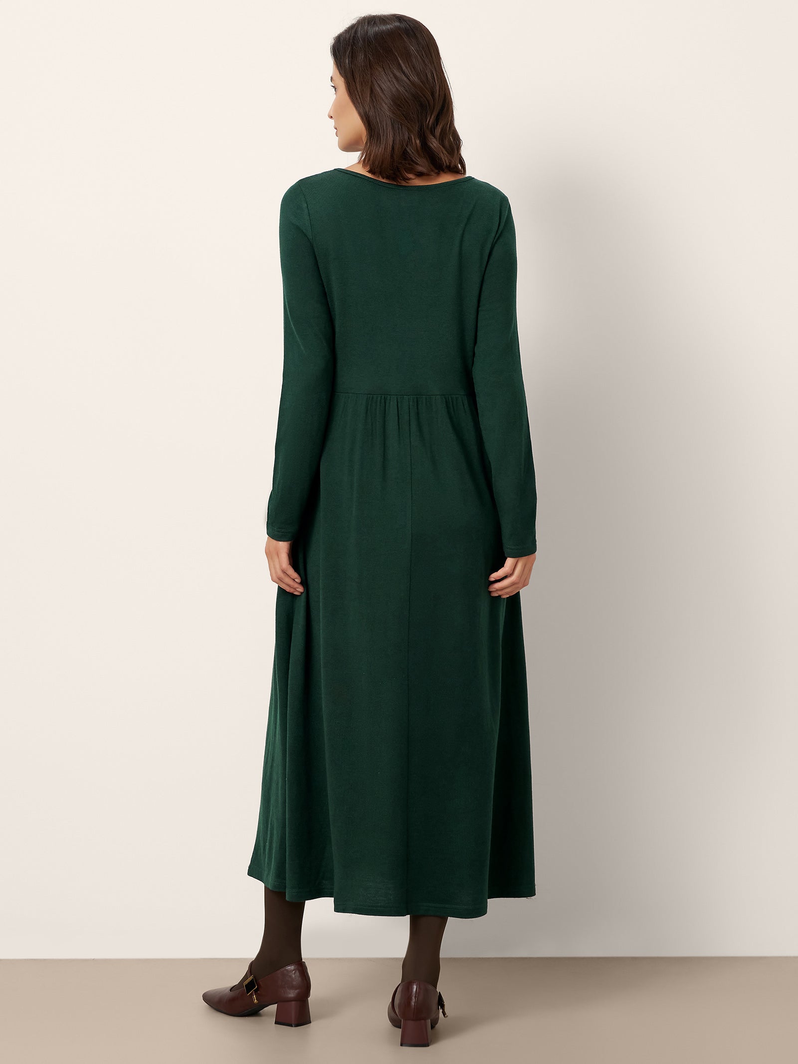 Wool Layered Neck Pleated Maxi Dress BILLIE