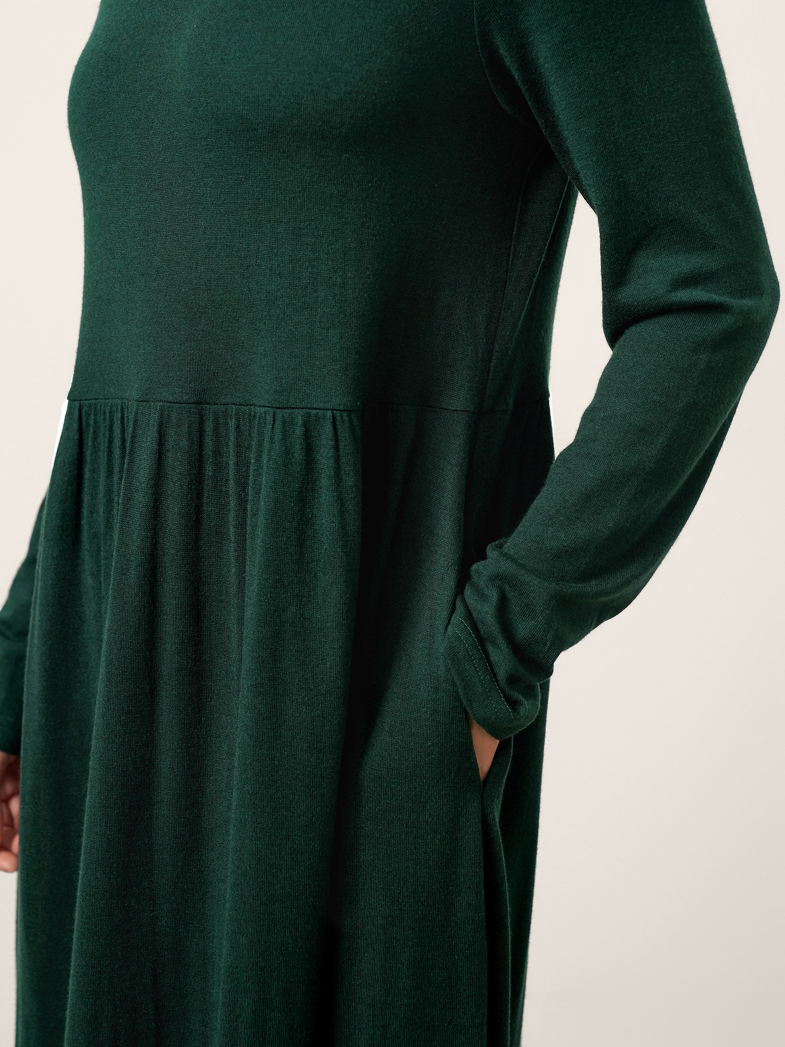 Wool Layered Neck Pleated Maxi Dress BILLIE