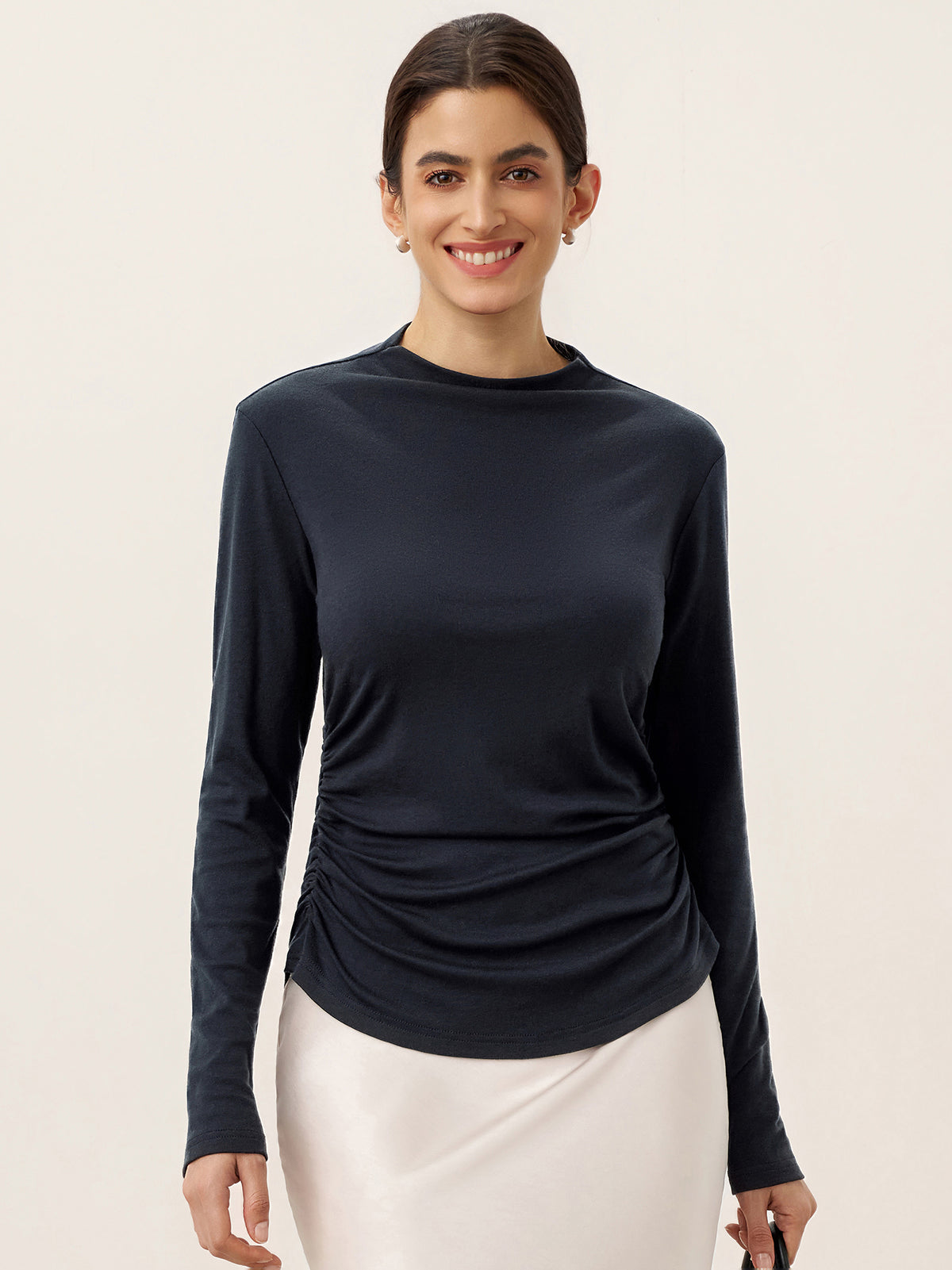 Wool Mock Neck Waist Pleat Top ISOLDE