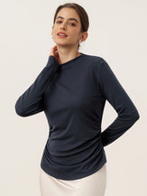 Wool Mock Neck Waist Pleat Top ISOLDE by LINTICO for women
