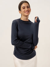 Wool Mock Neck Waist Pleat Top ISOLDE by LINTICO for women