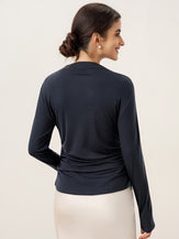 Wool Mock Neck Waist Pleat Top ISOLDE by LINTICO for women