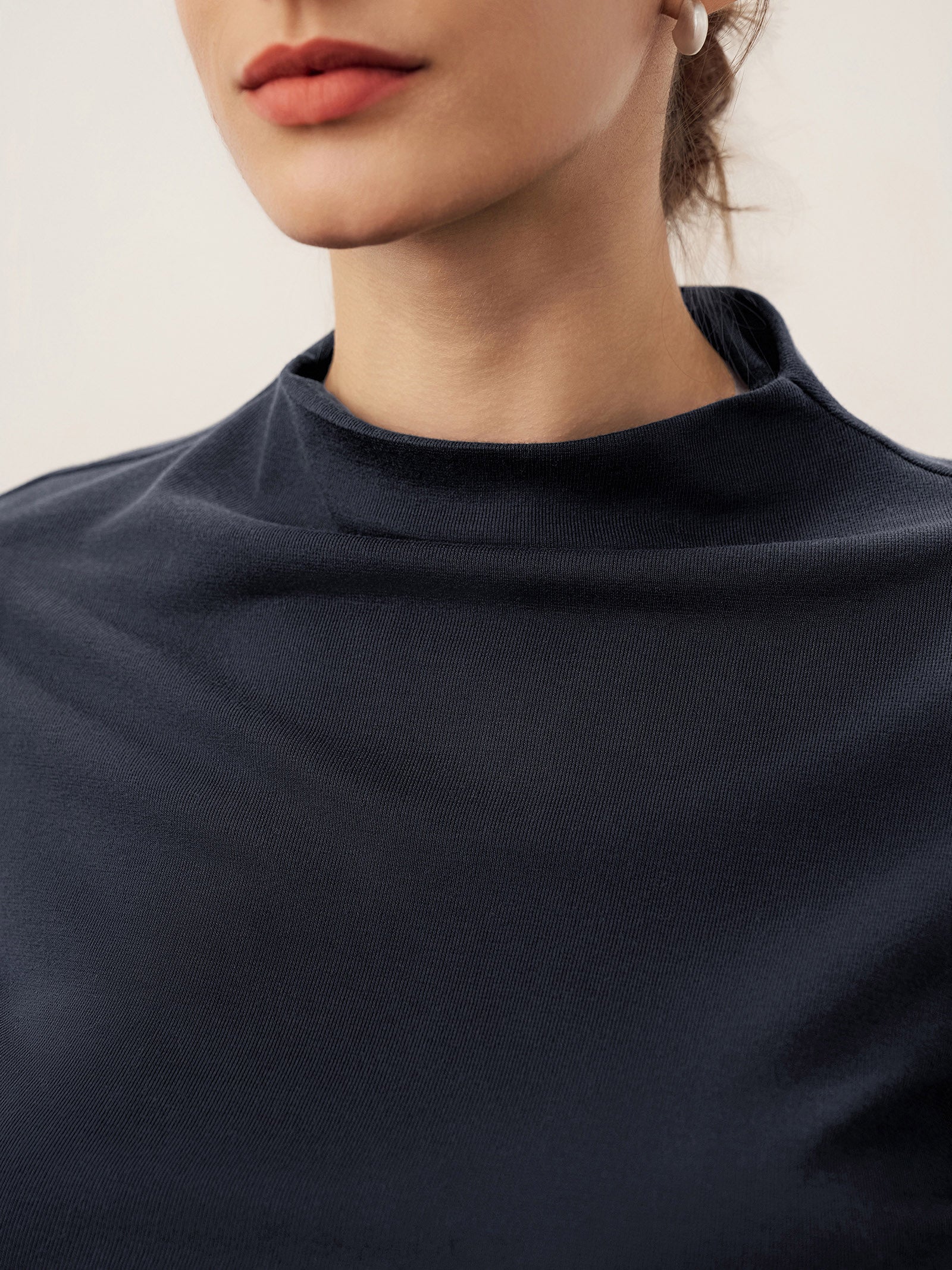 Wool Mock Neck Waist Pleat Top ISOLDE by LINTICO for women