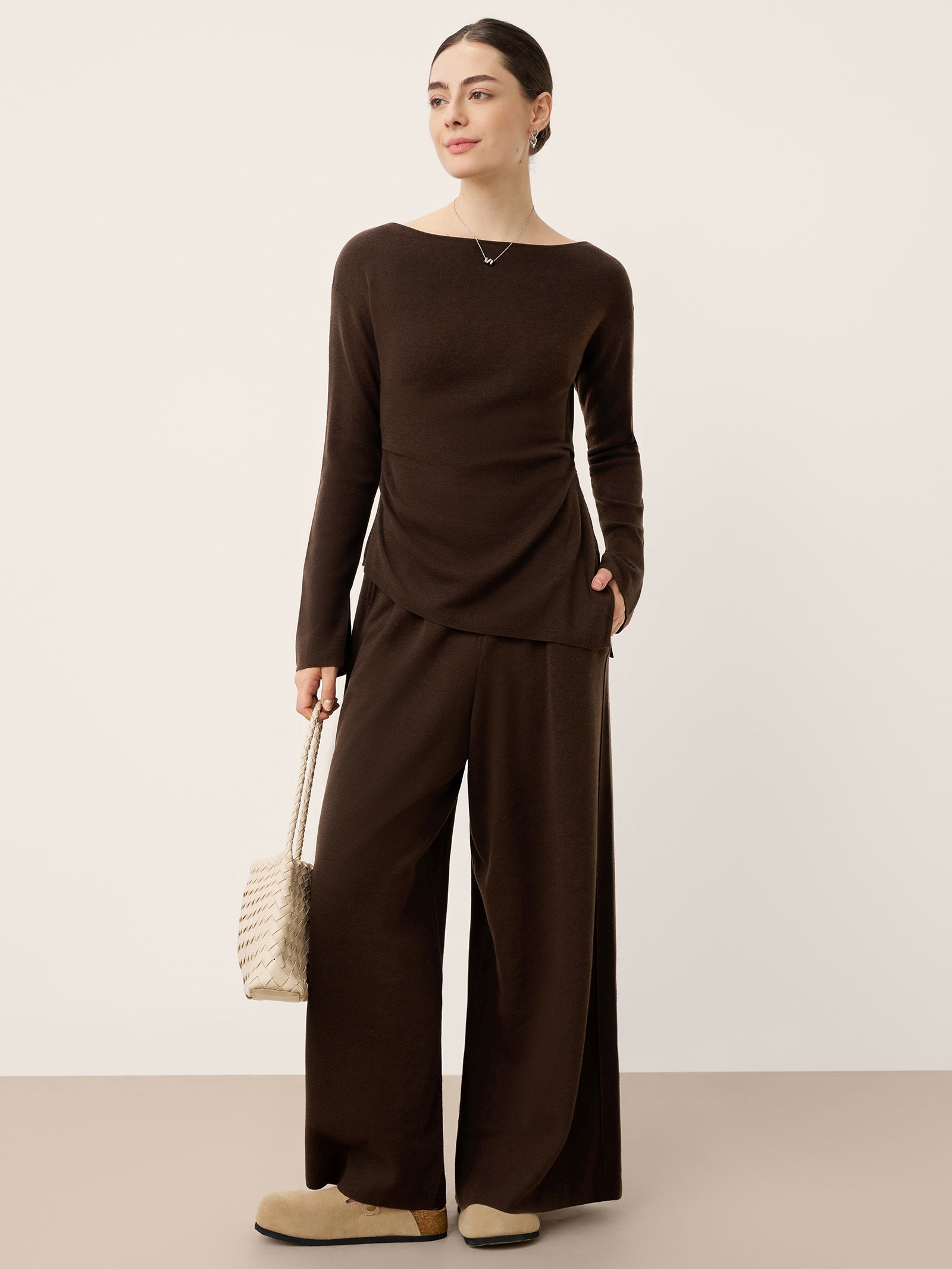 Merino Wool Off-Shoulder Asymmetric Hem Top LORELEI