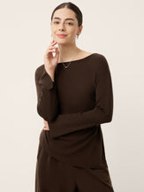 Merino Wool Boat Neck Asymmetric Hem Top LORELEI by LINTICO for women