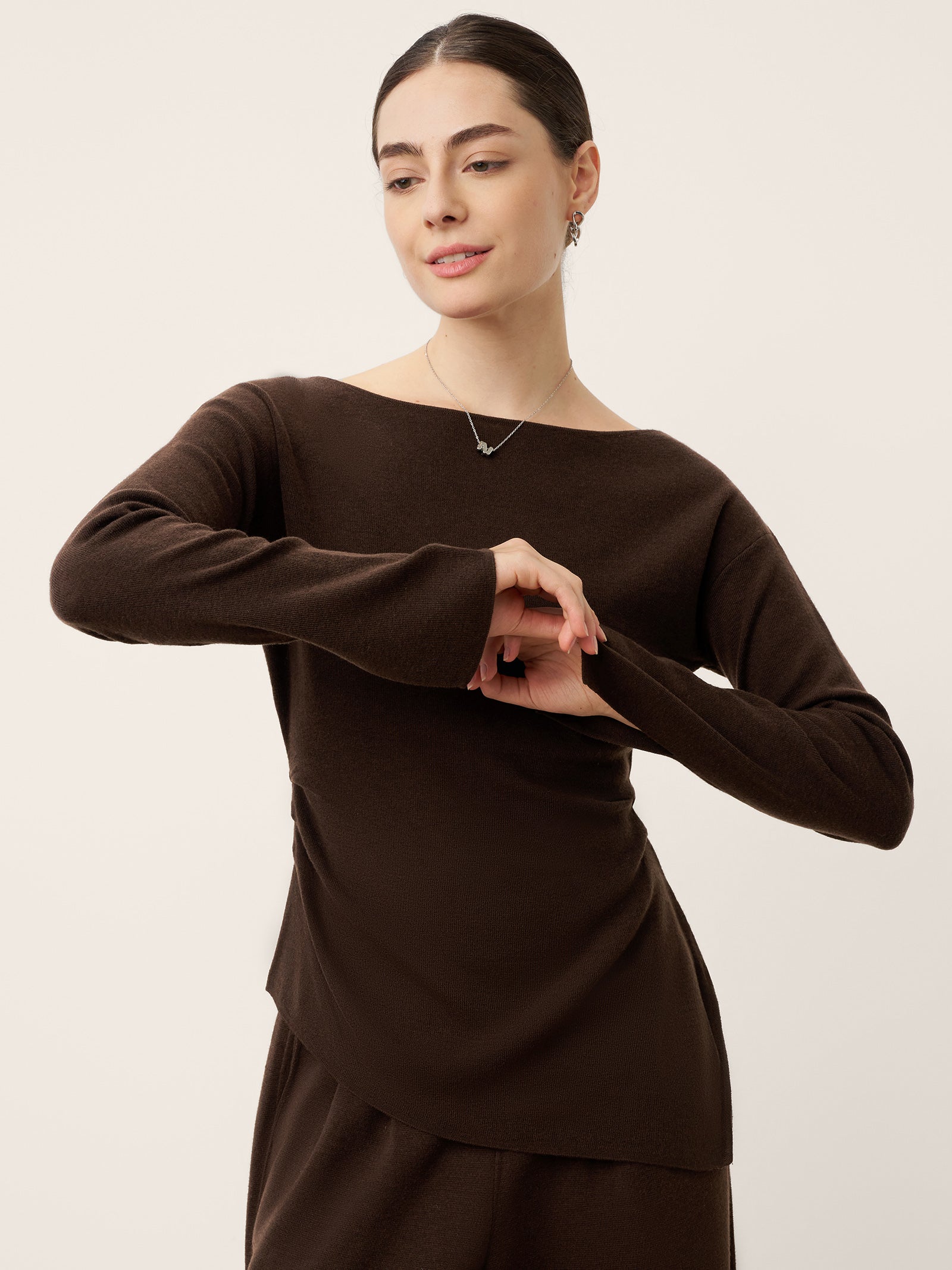 Merino Wool Boat Neck Asymmetric Hem Top LORELEI by LINTICO for women