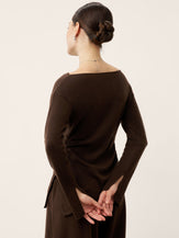 Merino Wool Boat Neck Asymmetric Hem Top LORELEI by LINTICO for women