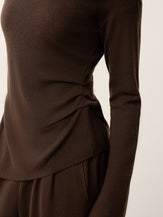 Merino Wool Boat Neck Asymmetric Hem Top LORELEI by LINTICO for women