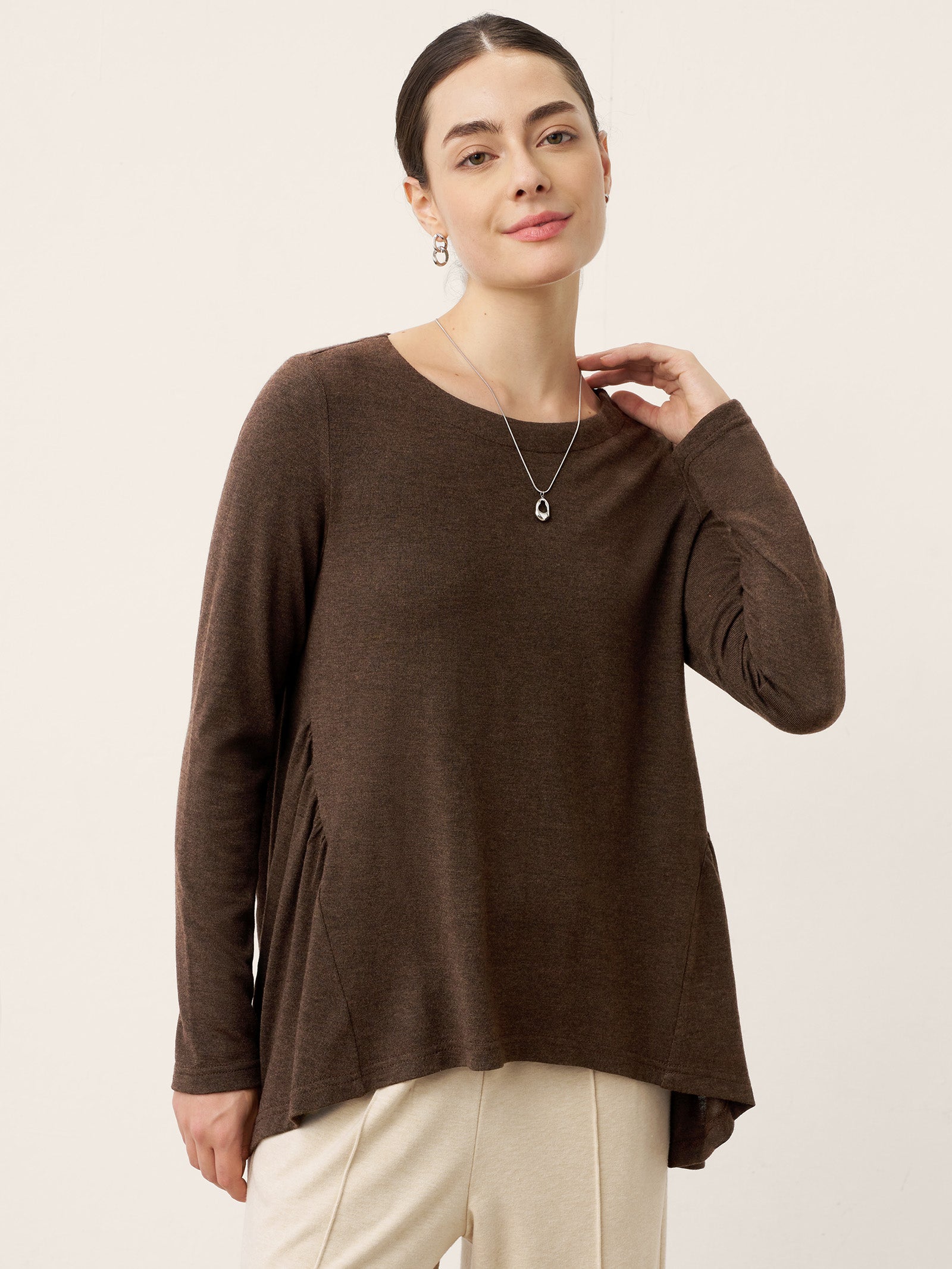 Wool Panelled Ruched Asymmetric Hem Top KALISTA by LINTICO for women