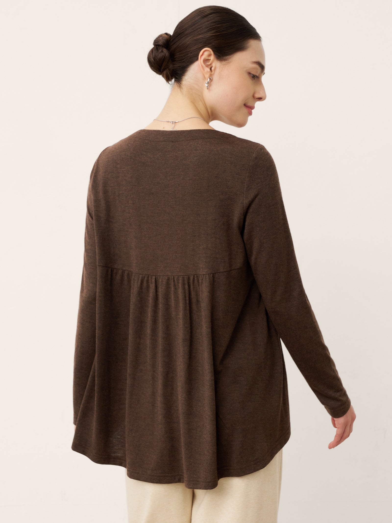Wool Panelled Ruched Asymmetric Hem Top KALISTA