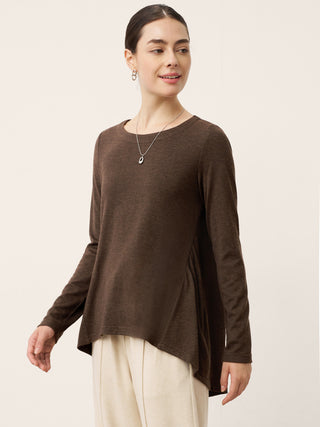 Wool Panelled Ruched Asymmetric Hem Top KALISTA