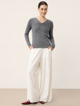 Merino Wool Ruched Panel V-Neck Top RAVEN by LINTICO for women
