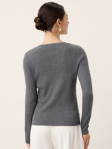 Merino Wool Ruched Panel V-Neck Top RAVEN by LINTICO for women