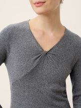 Merino Wool Ruched Panel V-Neck Top RAVEN by LINTICO for women