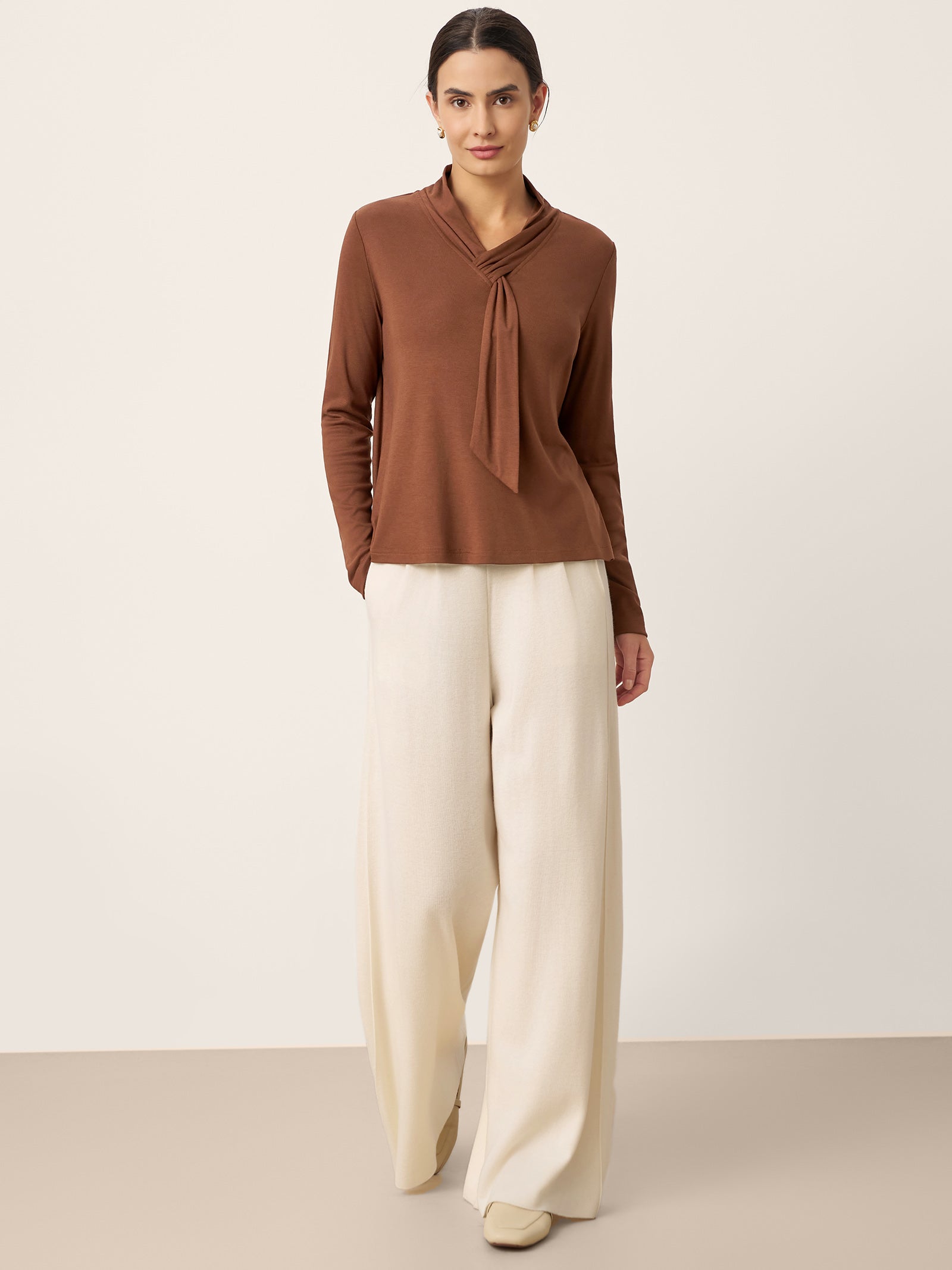 Wool Scarf Collar Long Sleeve Top ALESSIA