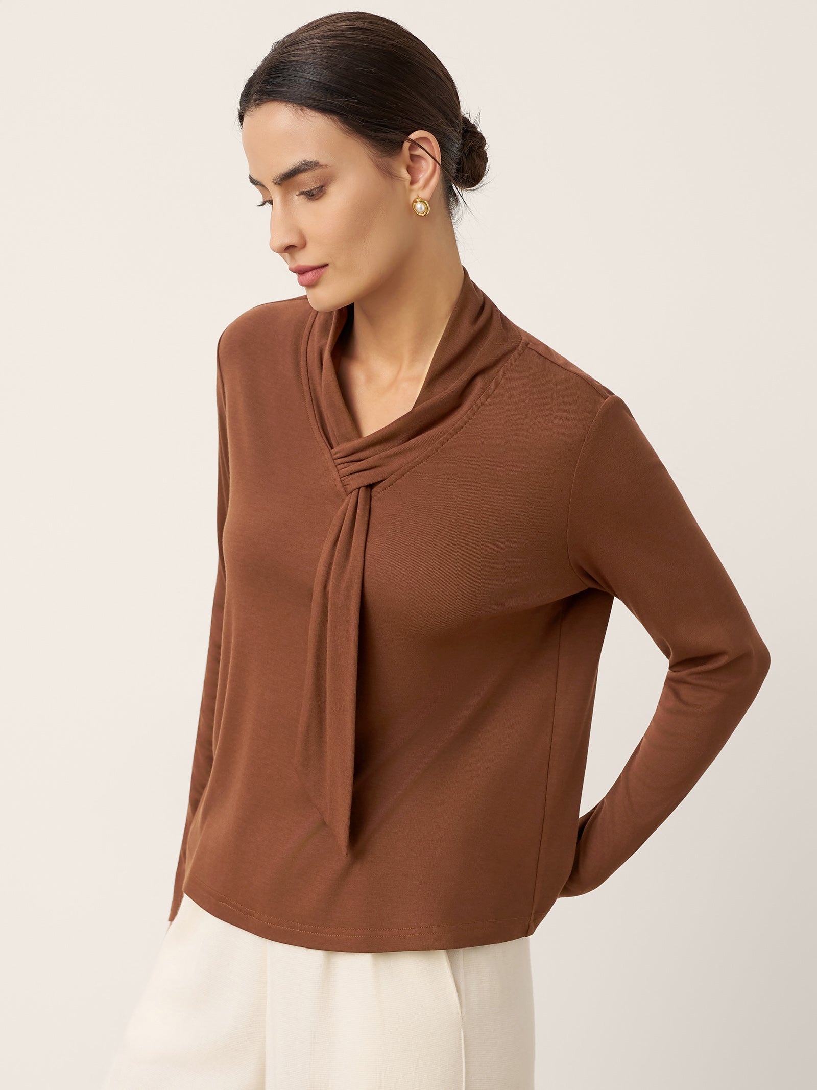 Wool Scarf Collar Long Sleeve Top ALESSIA