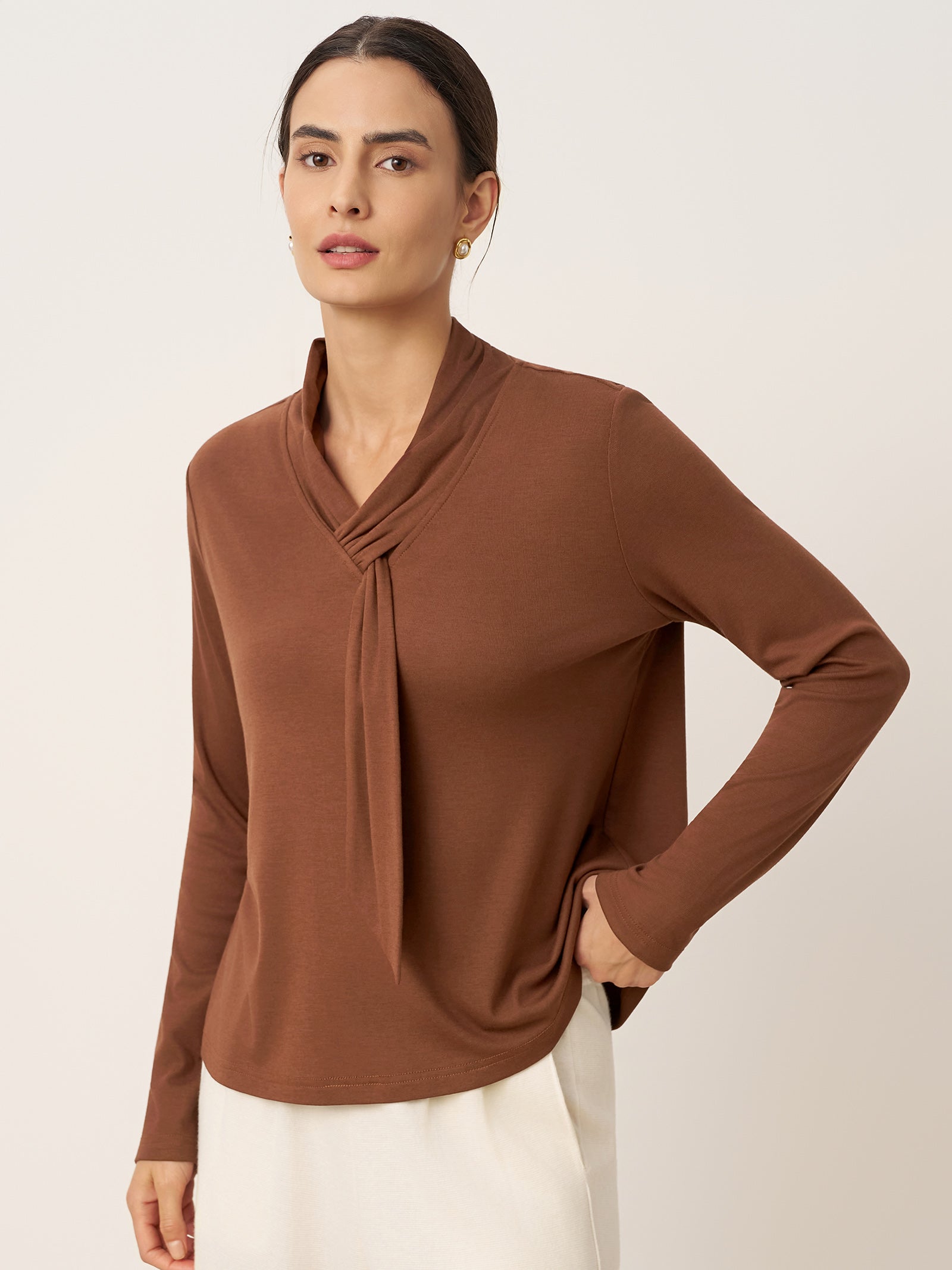 Wool Scarf Collar Long Sleeve Top ALESSIA