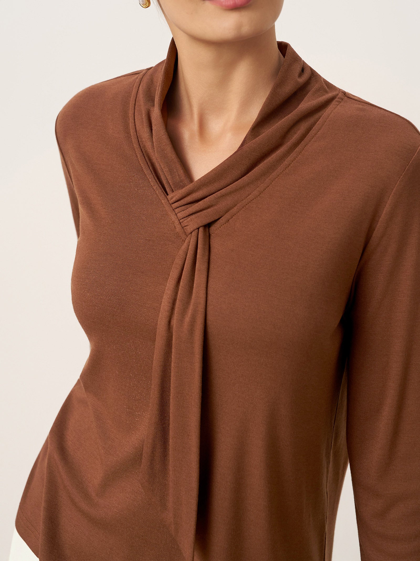 Wool Scarf Collar Long Sleeve Top ALESSIA