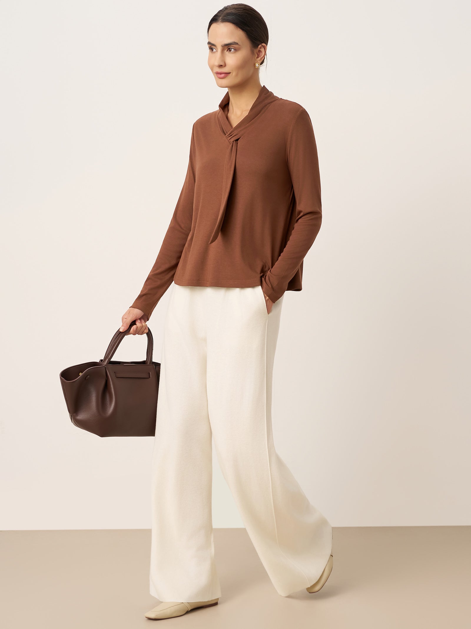 Wool Scarf Collar Long Sleeve Top ALESSIA