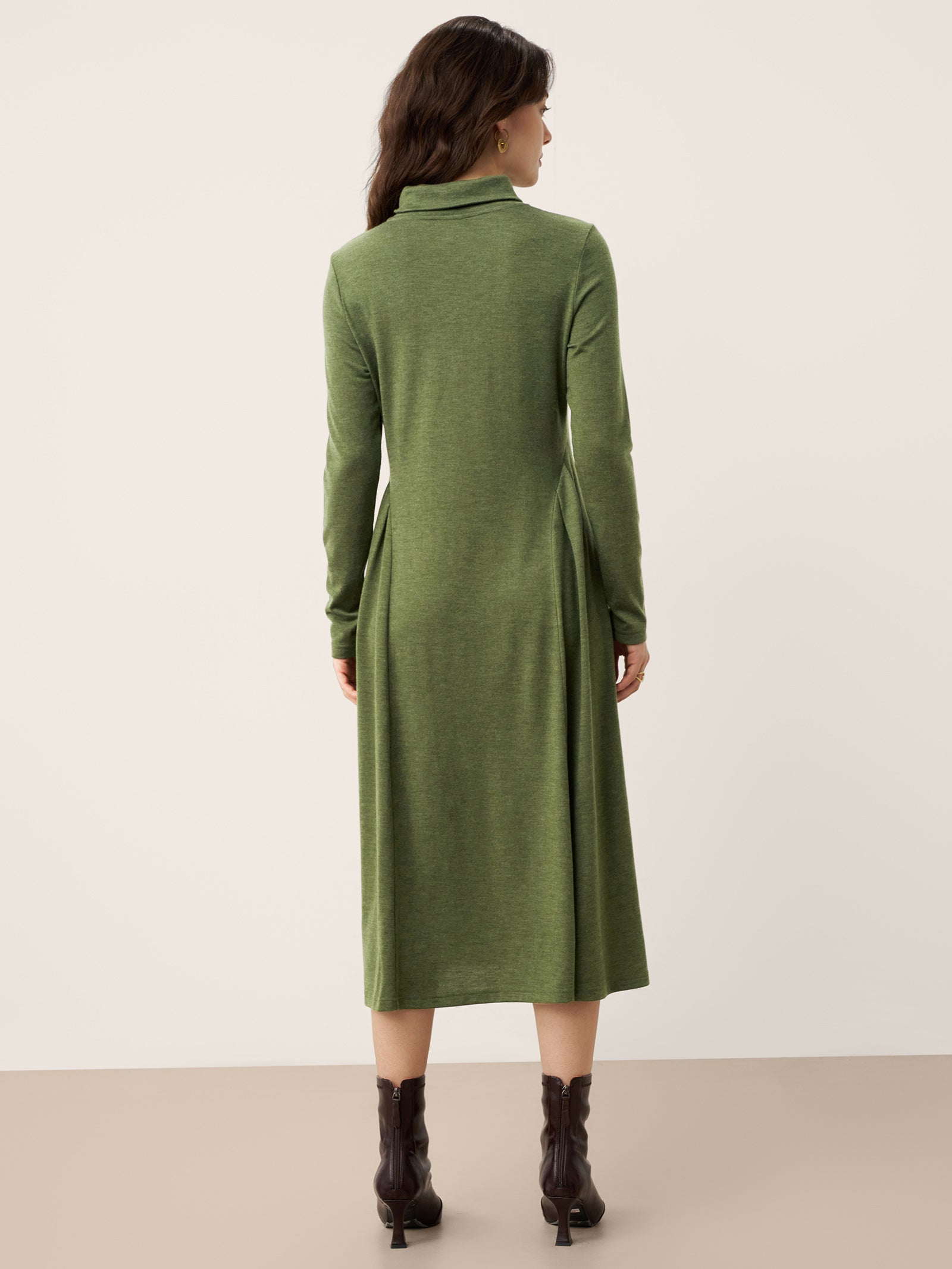 Wool Sculpted Pleats Turtleneck Maxi Dress BRIAR