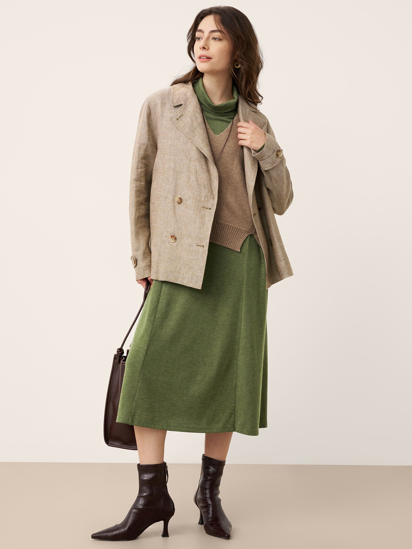 Wool Sculpted Pleats Turtleneck Maxi Dress BRIAR