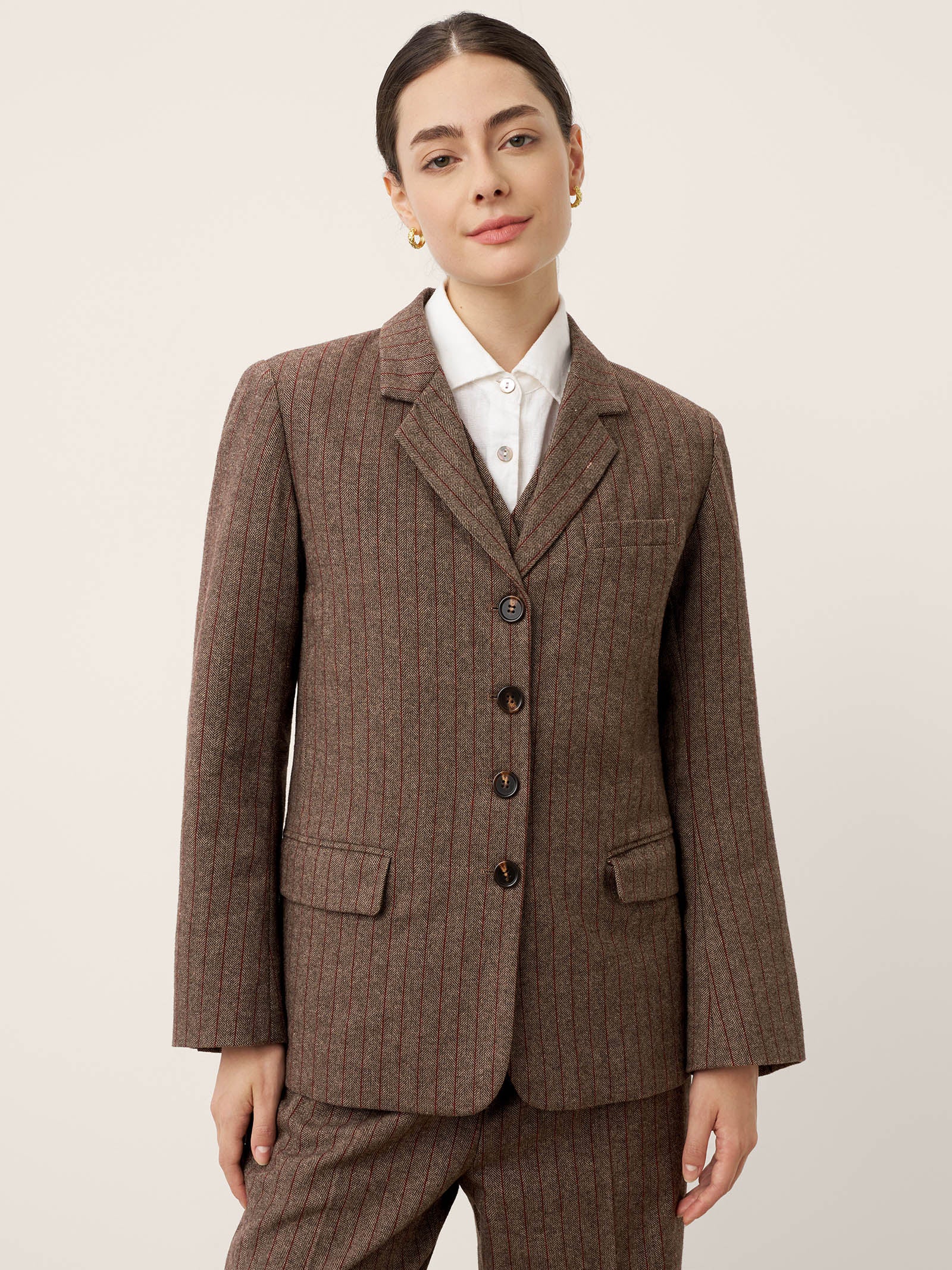 Wool Striped Notched Lapel Suit Blazer DAPHNE by LINTICO for women