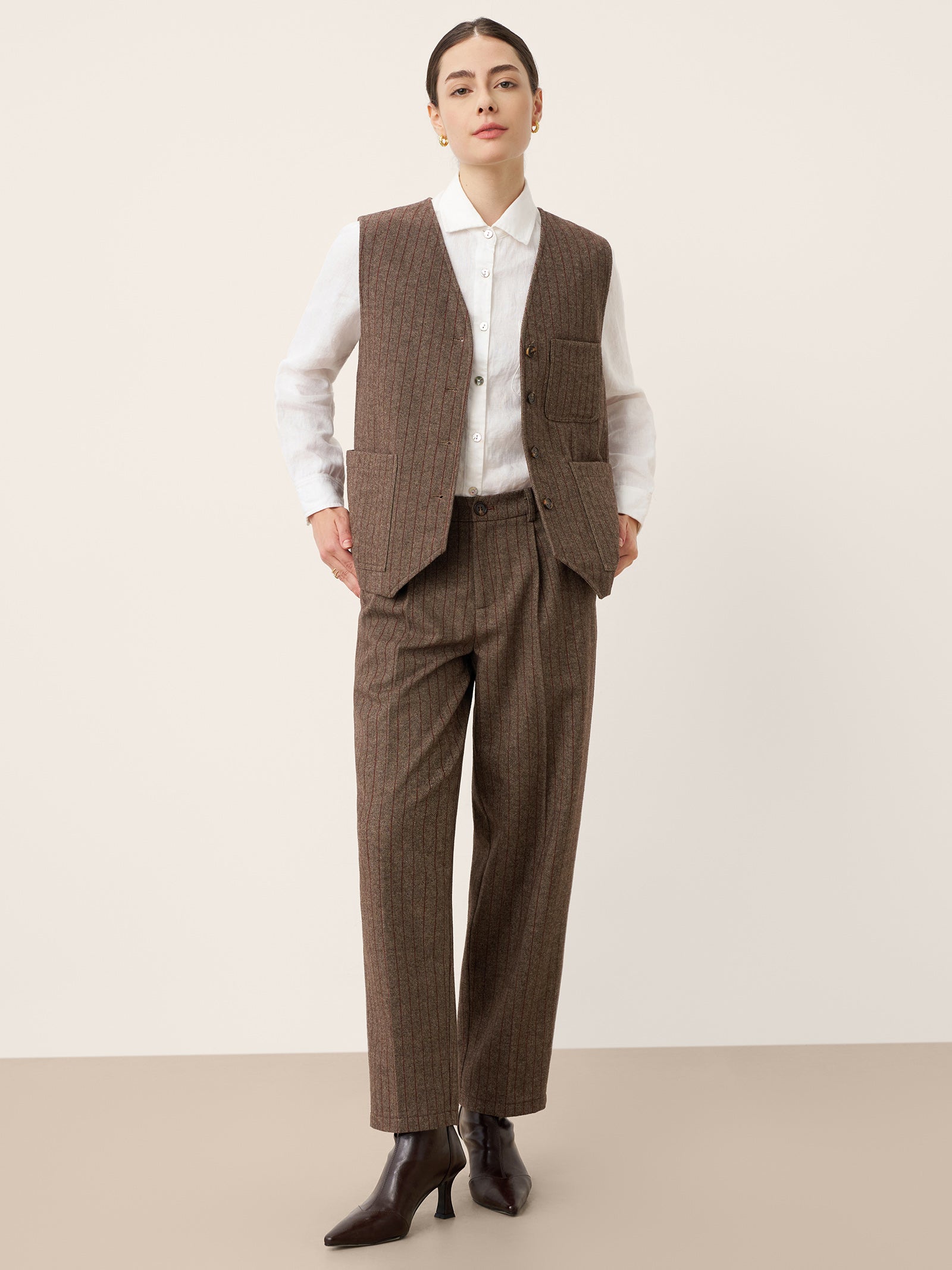 Wool Striped Tapered Tailored Trousers CASSIOPEIA by LINTICO for women