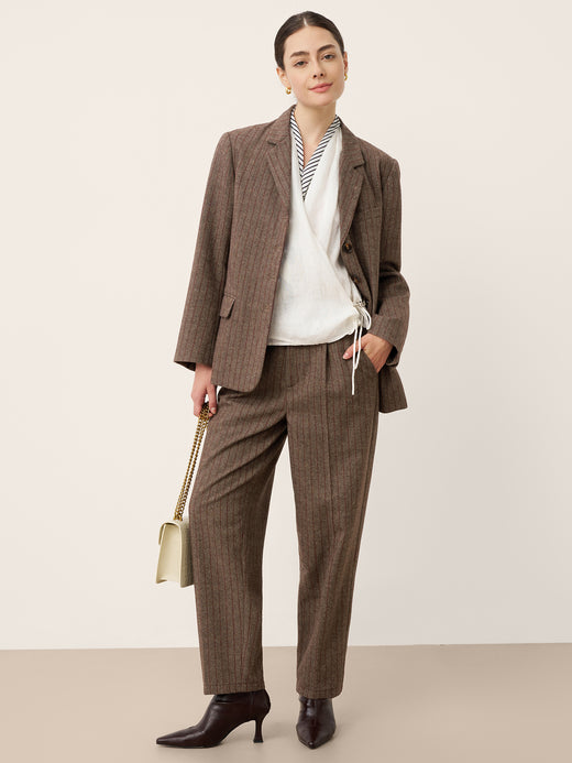 Wool Striped Notched Lapel Suit Blazer DAPHNE