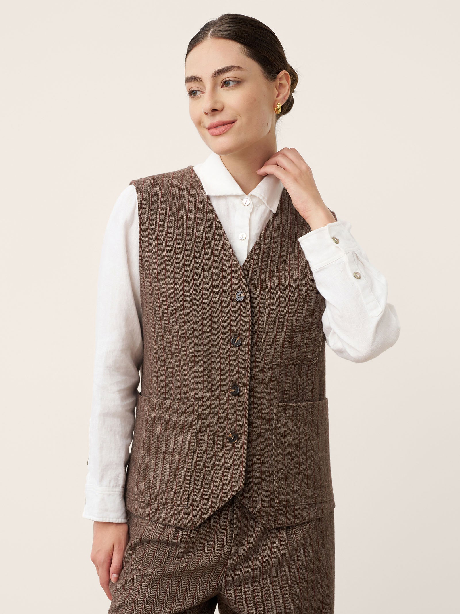 Wool Striped V-Neck Button-Detail Vest ELUNED by LINTICO for women
