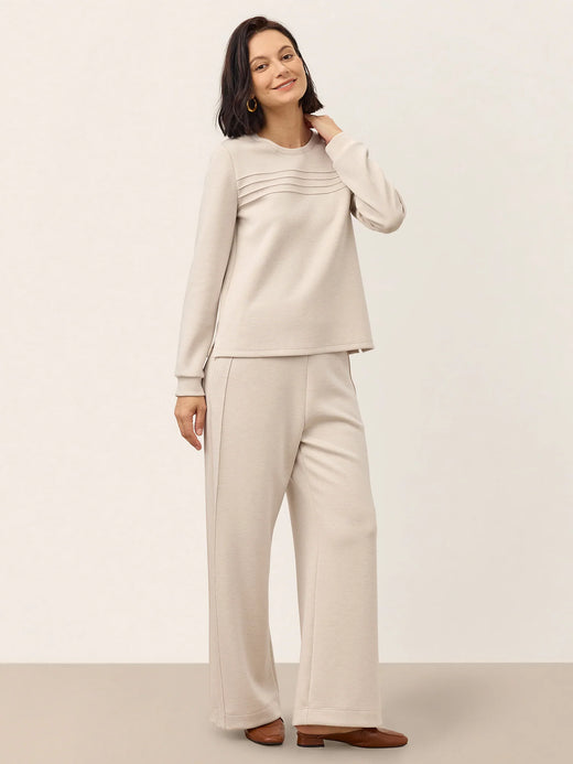 Lyocell Wool Mid Rise Sculpted Seam Straight Leg Pants RAVELLA
