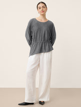 Merino Wool Asymmetric Drawstring Hem Loose Top WREN by LINTICO for women