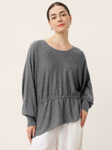 Merino Wool Asymmetric Drawstring Hem Loose Top WREN by LINTICO for women
