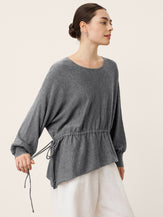 Merino Wool Asymmetric Drawstring Hem Loose Top WREN by LINTICO for women