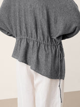 Merino Wool Asymmetric Drawstring Hem Loose Top WREN by LINTICO for women