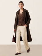 Wool Asymmetric Side Ruched Stretch Top BRIONY in Sweet Hazelnut
