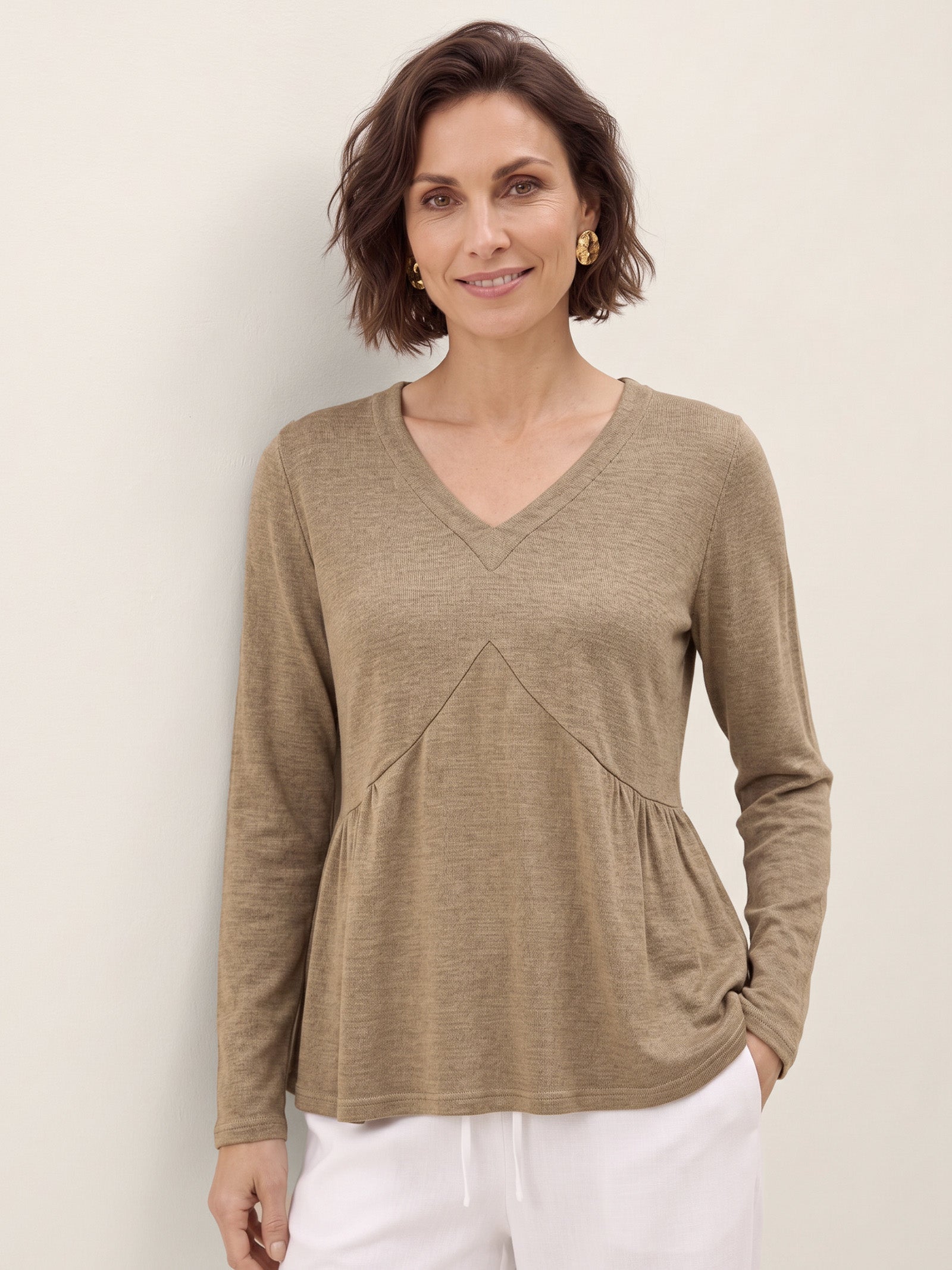 Wool Diagonal Seam Peplum Knit Top ROSINA by LINTICO
