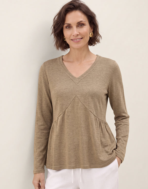 Wool Diagonal Seam Peplum Knit Top ROSINA
