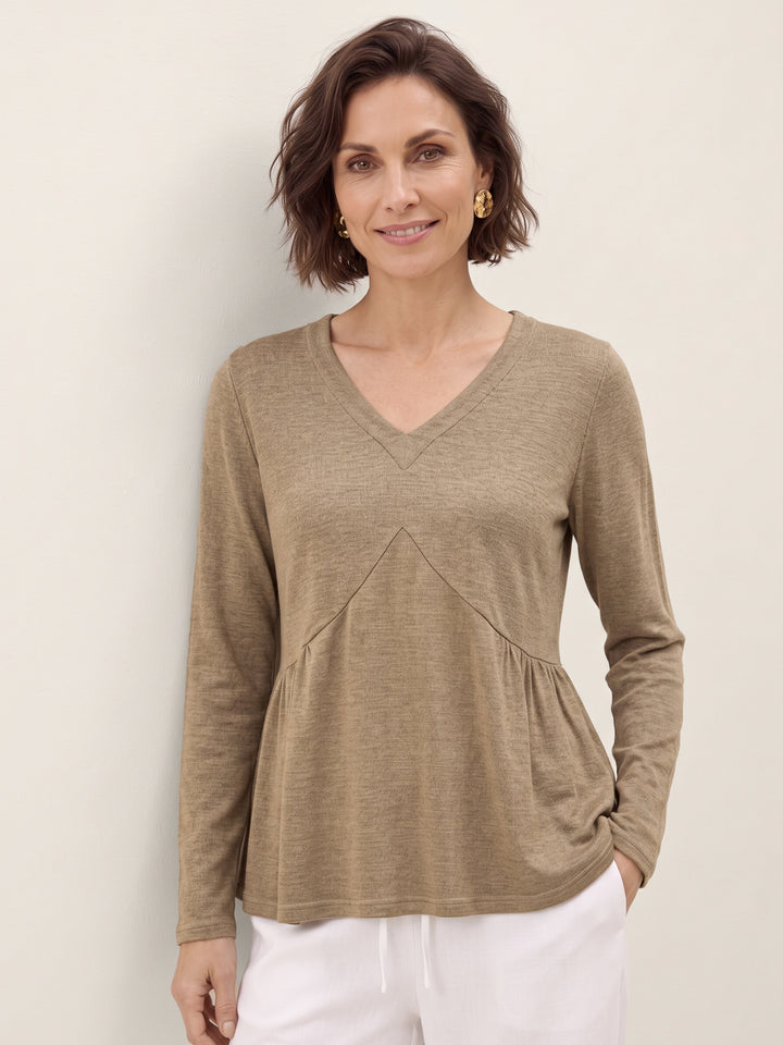 Wool Diagonal Seam Peplum Knit Top ROSINA