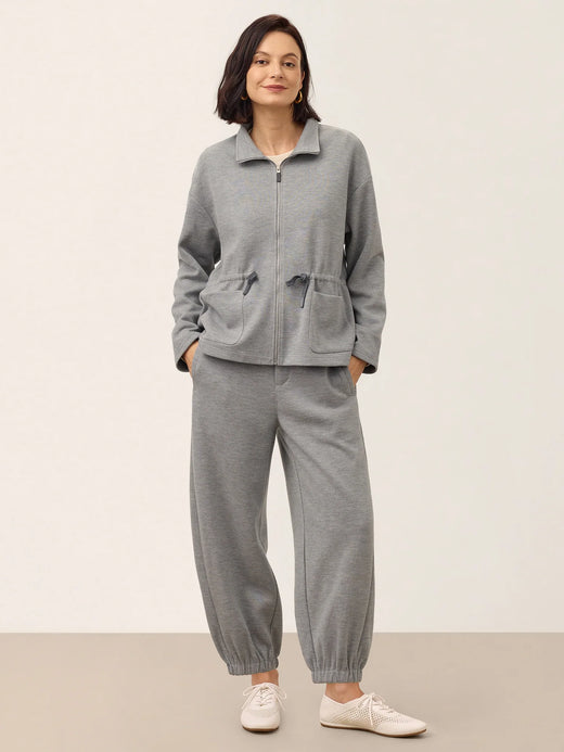 Wool Mid Waist Curved Leg Drawstring Hem Pants ZORELLE